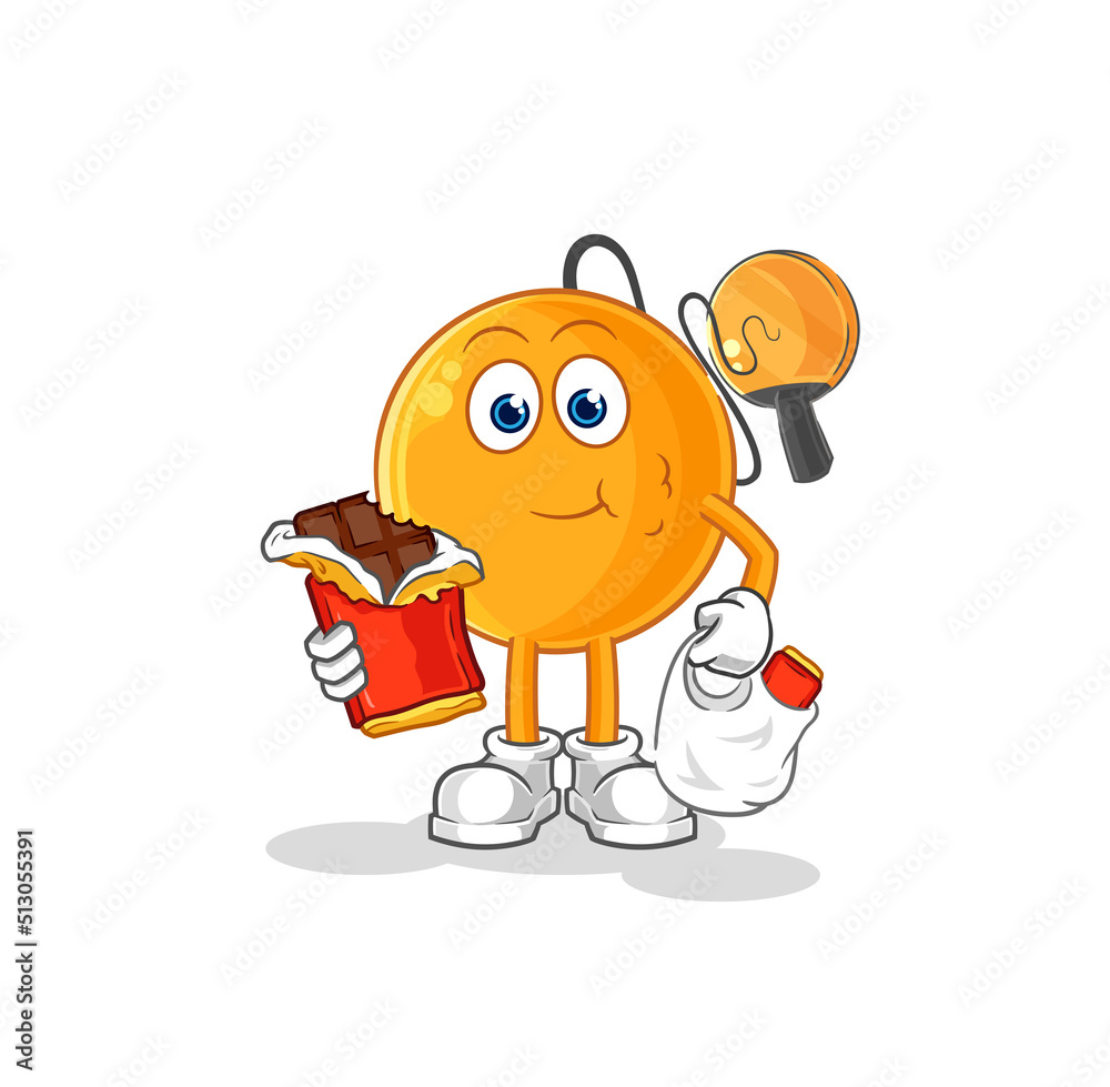 paddle ball eat chocolate mascot. cartoon vector paddle ball eat chocolate mascot. cartoon vector