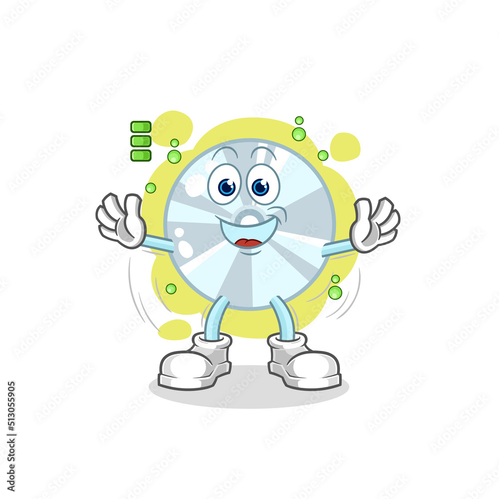 CD full battery character. cartoon mascot vector CD full battery character. cartoon mascot vector