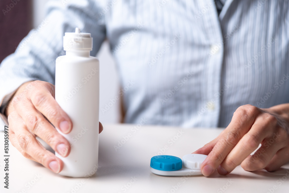 woman preparing her contact lenses, space for copy, myopia and astigmatism, vision concept, selective focus woman preparing her contact lenses, space for copy, myopia and astigmatism, vision concept, selective focus