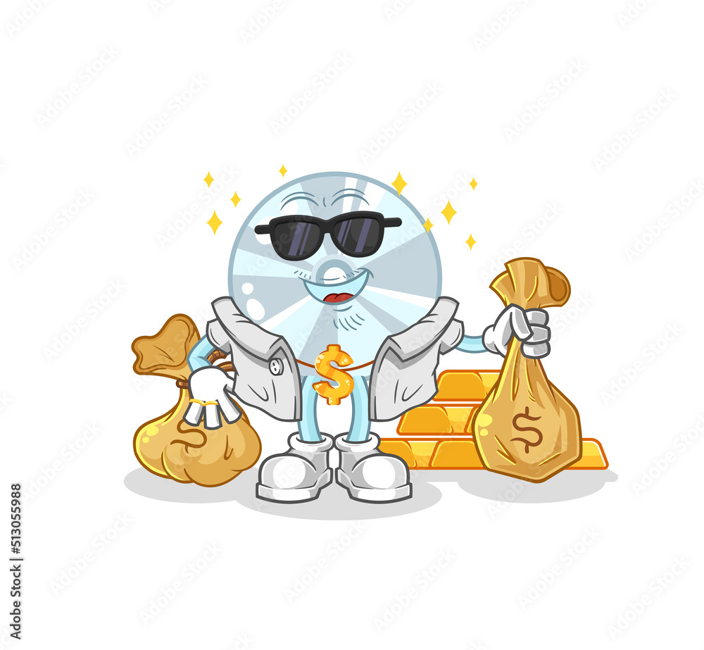 Naklejka premium CD rich character. cartoon mascot vector