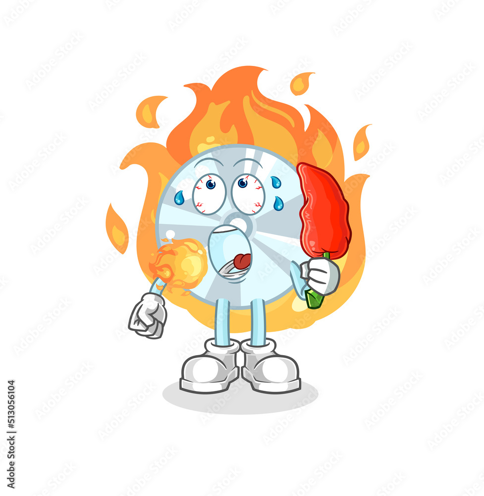 CD eat hot chilie mascot. cartoon vector