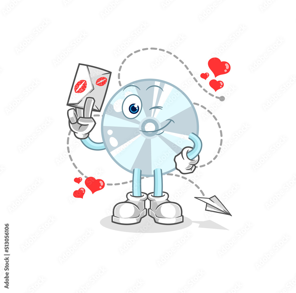 CD hold love letter illustration. character vector