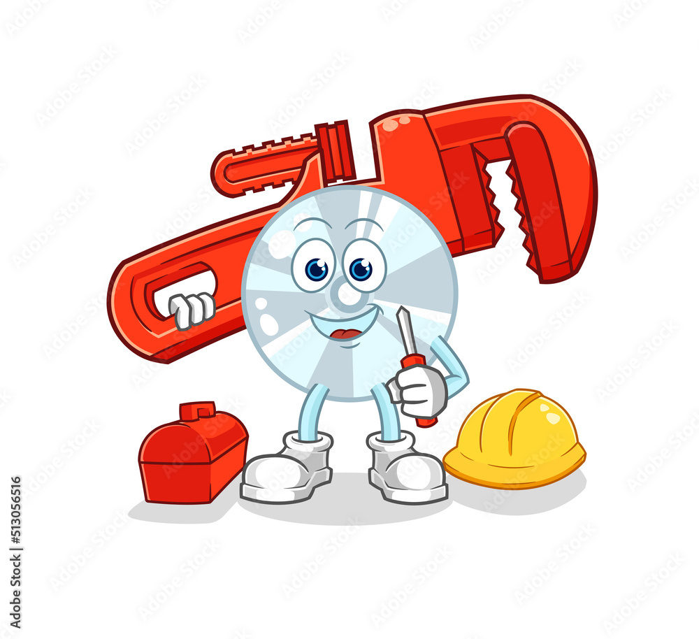 Fototapeta premium CD plumber cartoon. cartoon mascot vector
