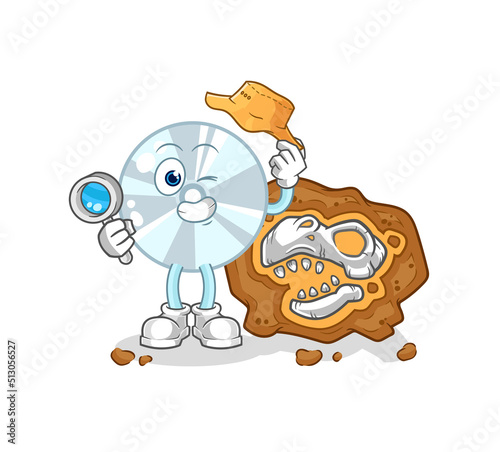 CD archaeologists with fossils mascot. cartoon vector