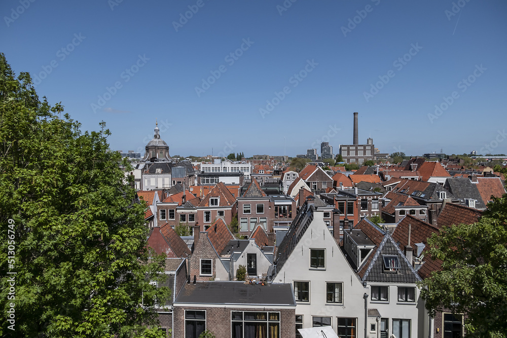 Panoramic view of Leiden city center. Leiden, North Holland, the Netherlands.