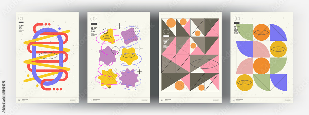 Obraz premium Abstract posters. Vector trendy illustrations of geometric shapes. Memphis and Bauhaus style designs. Modern paintings for interior.