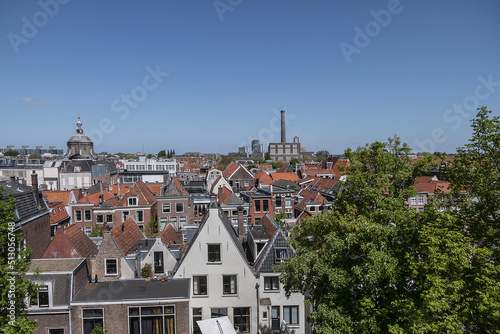 Panoramic view of Leiden city center. Leiden, North Holland, the Netherlands.