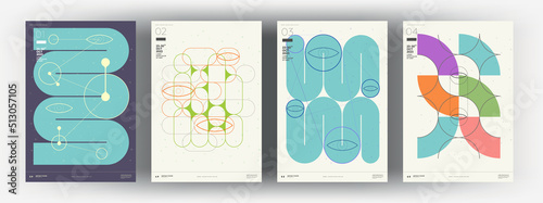 Abstract posters. Vector trendy illustrations of geometric shapes. Memphis and Bauhaus style designs. Modern paintings for interior.