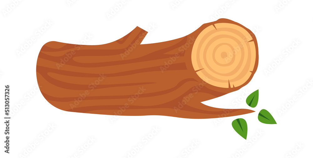 Obraz premium Wooden log with leaves icon. Vector illustration