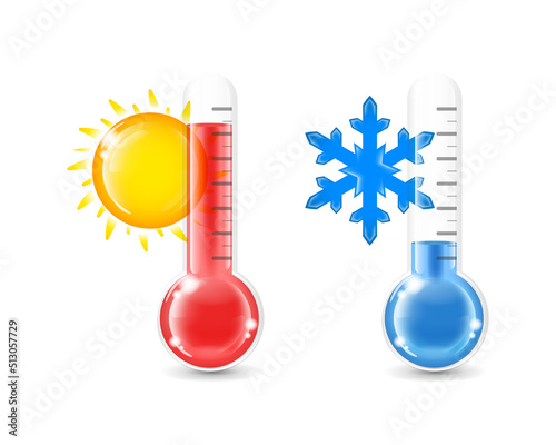 Heat and cold weather icon with thermometer sun and snowflake
