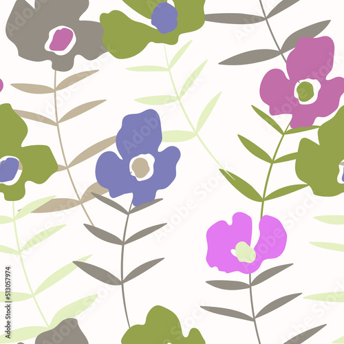 Seamless floral pattern with roses based on traditional folk art ornaments. Colorful flowers on white background. Doodle style. Vector illustration. Design for fabric, textile, paper