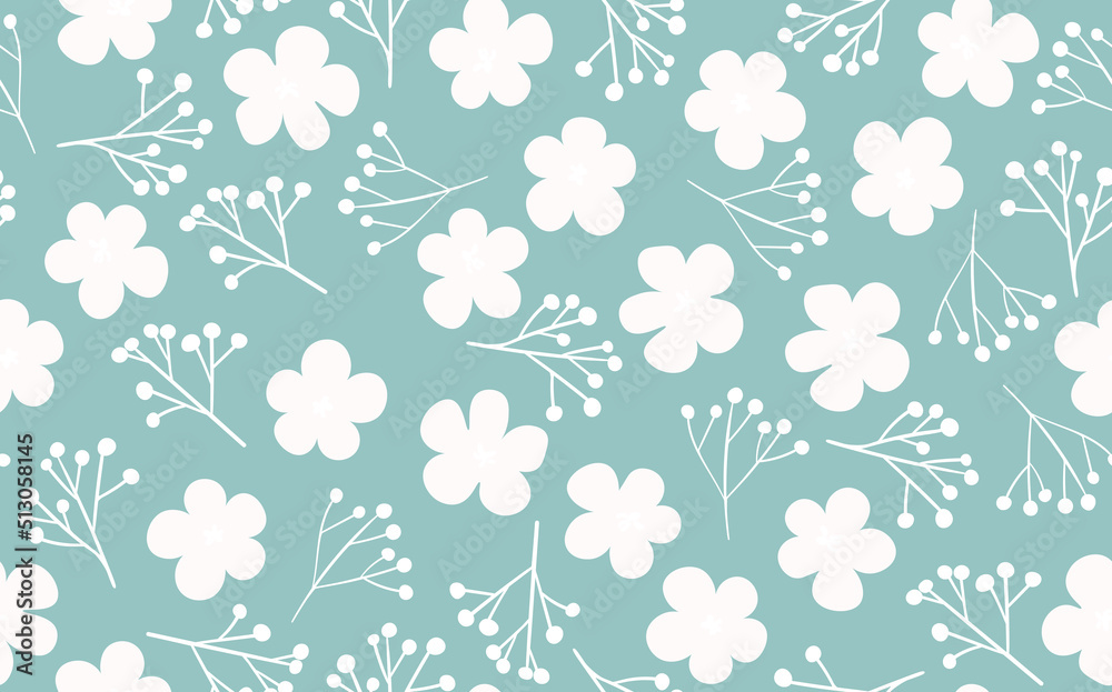 Seamless floral pattern based on traditional folk art ornaments. Art flowers on color background. Scandinavian style. Sweden nordic style. Vector illustration. Simple minimalistic pattern