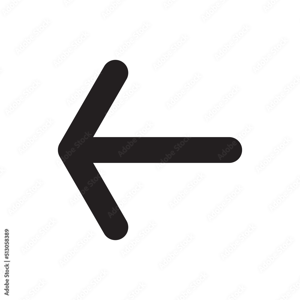  Left pointing black arrow icon isolated on white background. The concept of a move indicator. Vector illustration.