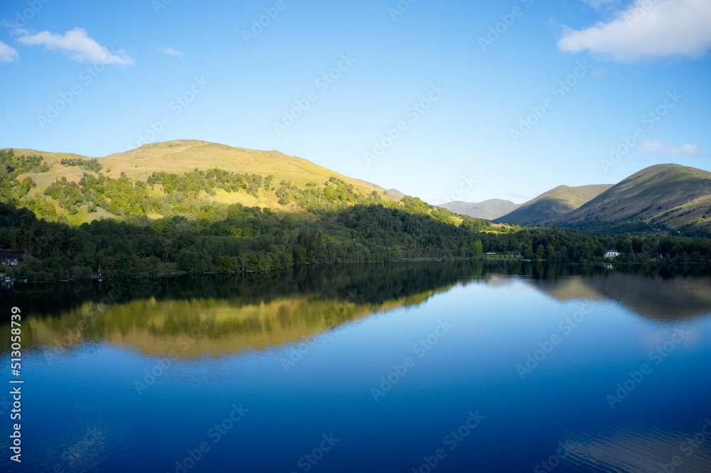 Loch Lomond during summer calm water morning