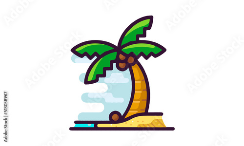 Detailed Palm Tree Sand Clouds and Sea Illustration Vector Image Isolated