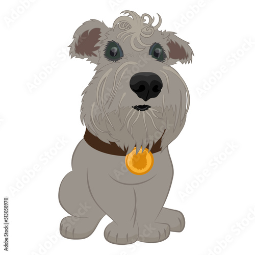 Cute puppy dog with gold medal. Vector illustration