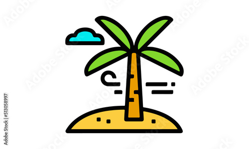 Simple Palm Tree and Cloud Illustration Vector Image Isolated