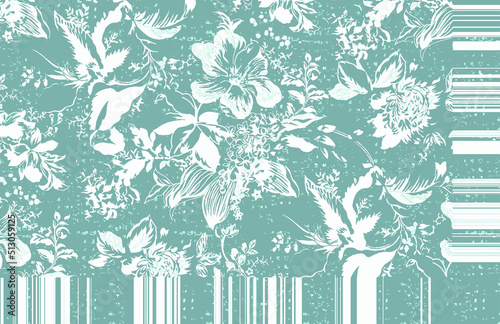 Floral brush repeat strokes seamless pattern background for fashion prints, wrappers, wallpapers, graphics, backgrounds and crafts decorative climbing flowers. tropical plants Sketchy print flowers 