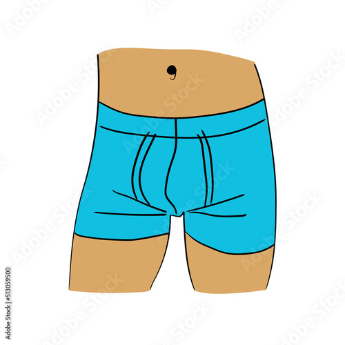 Cartoon man in blue boxers briefs isolated on white background. Flat design. Vector illustration