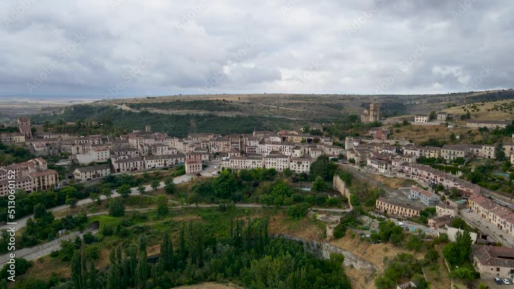 Aerial view of a medieval village built on the side of the hills, Sepulveda, Spain. Aerial view of a medieval village built on the side of the hills, Sepulveda, Spain.