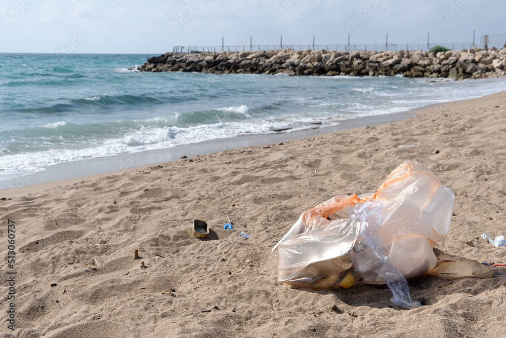 Environment Ecology Care, Waste on the Beach. Plastic products in sand at Beach on sea, Lost abandoned baby pacifier lying on wet sand on beach at summer Environment Ecology Care, Waste on the Beach. Plastic products in sand at Beach on sea, Lost abandoned baby pacifier lying on wet sand on beach at summer