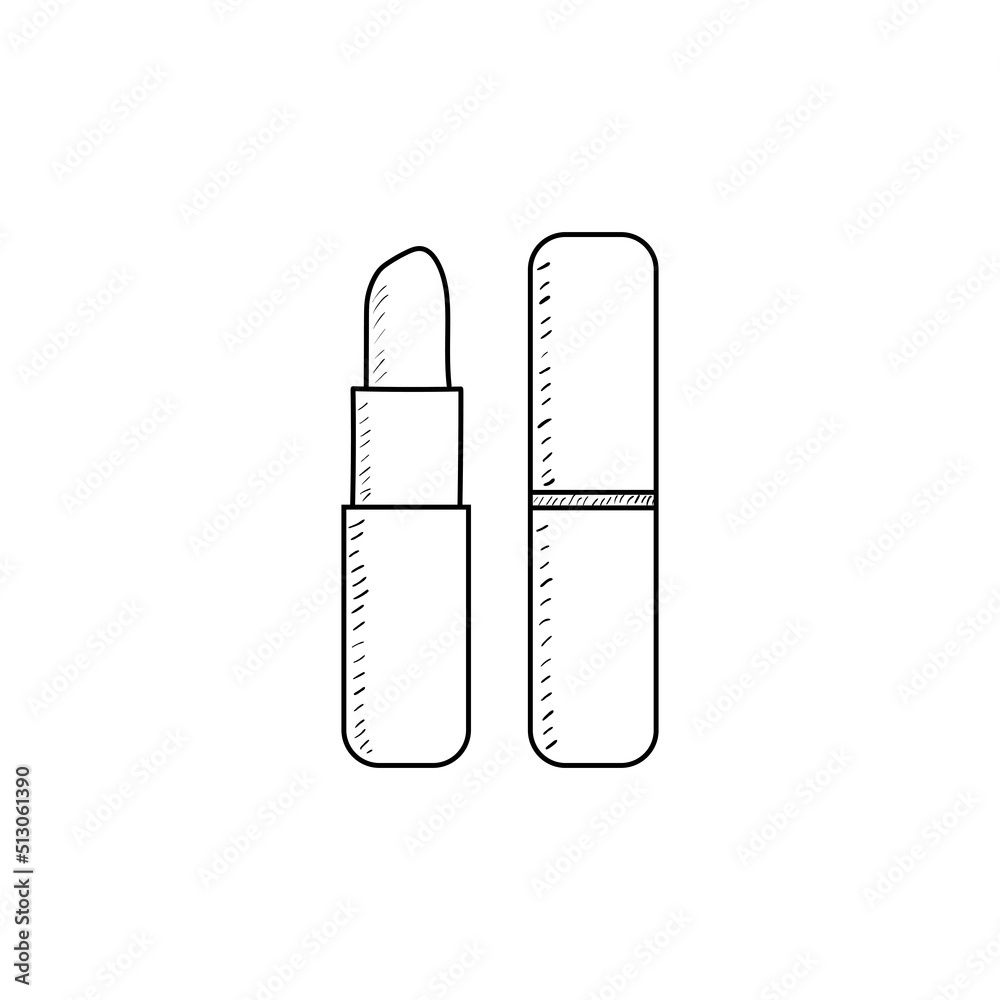 Outline cartoon lipstick icon hand drawn isolated on white background. Cosmetology concept. Vector illustration. Flat design. Outline cartoon lipstick icon hand drawn isolated on white background. Cosmetology concept. Vector illustration. Flat design.