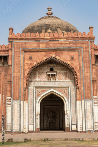 Entrance to Qila Kuhna Masjid Mosque inside of old fortress Purana Quila, Delhi, India