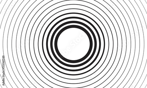 Geometric radial element. Abstract concentric, radial geometric motif Black and white concentric line circle background. Wash and storm concept or simple vector illustration of ripple effect