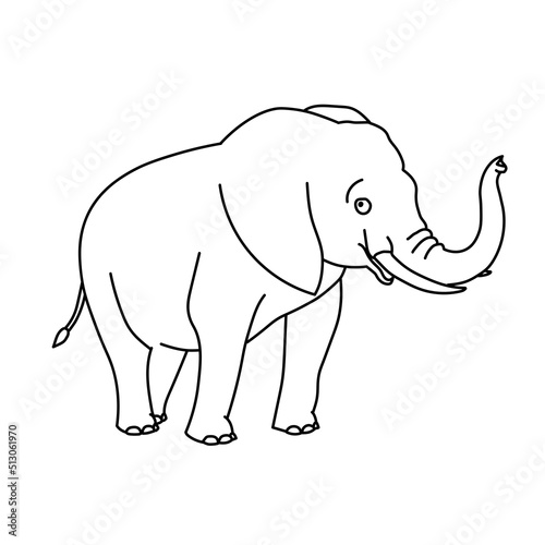 Hand drawn outline African elephant icon isolated on white background. Flat design. Vector illustration.