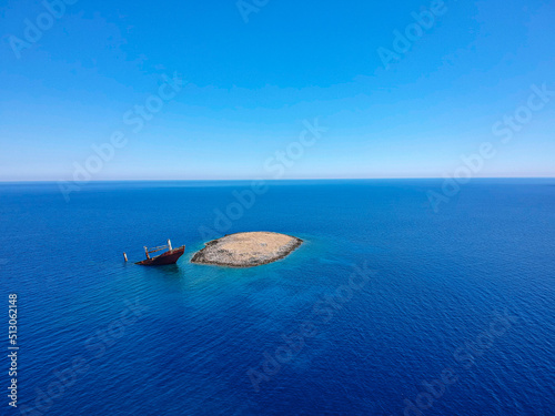 Norland Shipwreck at Diakofti in Kythera island in Greece. On the 29th of August 2000, while on a voyage from Saint John to Gemlik, the ship grounded at Dragonares, Kythera Island, Greece, Europe photo