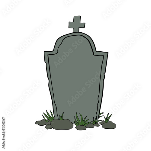 Cartoon tombstone or gravestone hand drawn isolated on white background. Flat design. Vector illustration.