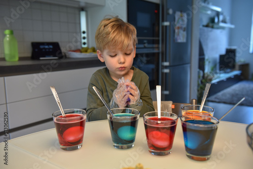 Coloring family at easter egg