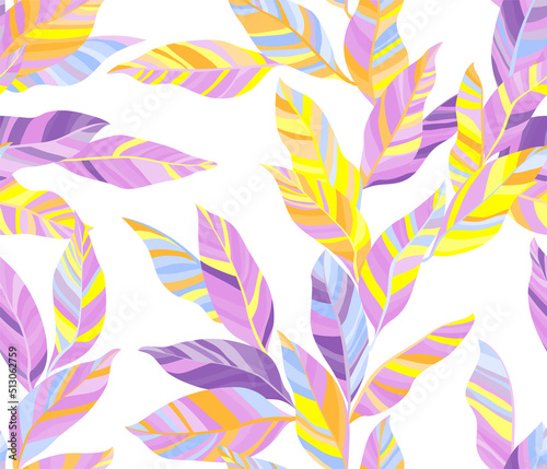 Striped leaves tree branches vector seamless pattern summer fasion textile print design.