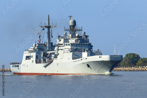 Baltic sea. Large landing ship, Russia. Baltiysk