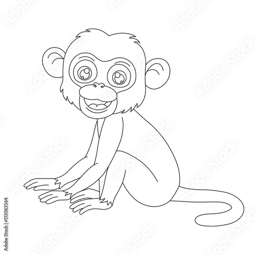 Cute little monkey coloring page for kids animal outline coloring book cartoon vector illustration