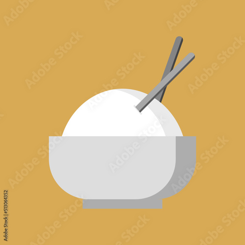 a bowl of rice with chopsticks