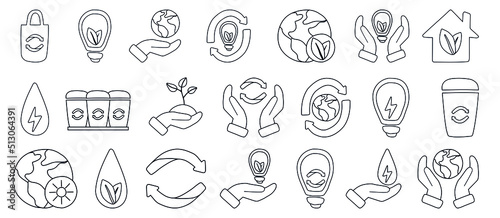 Ecology. Eco line icon set. Contains icons such as recycling  eco house  renewable energy and much more. Hand-drawn icons