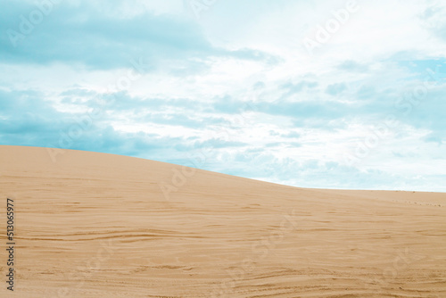 Sand dunes in Jericoacoara Ceará Brazil..Tourist and paradisiacal place with clean and beautiful skies..Vacation concept. Travel concept. Copy space.