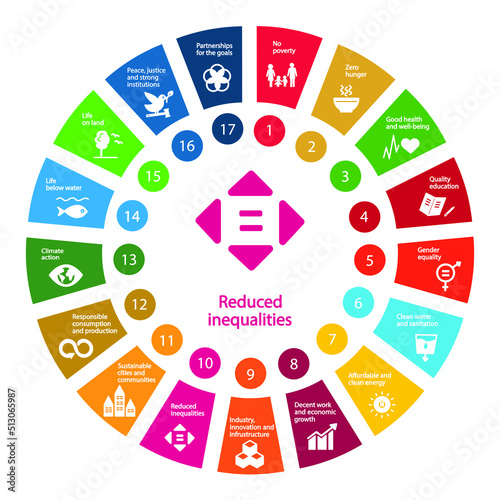 Reduced Inequalities Icon - Goal 10 out of 17 Sustainable Development Goals set by the United Nations General Assembly, Agenda 2030. Vector illustration EPS 10