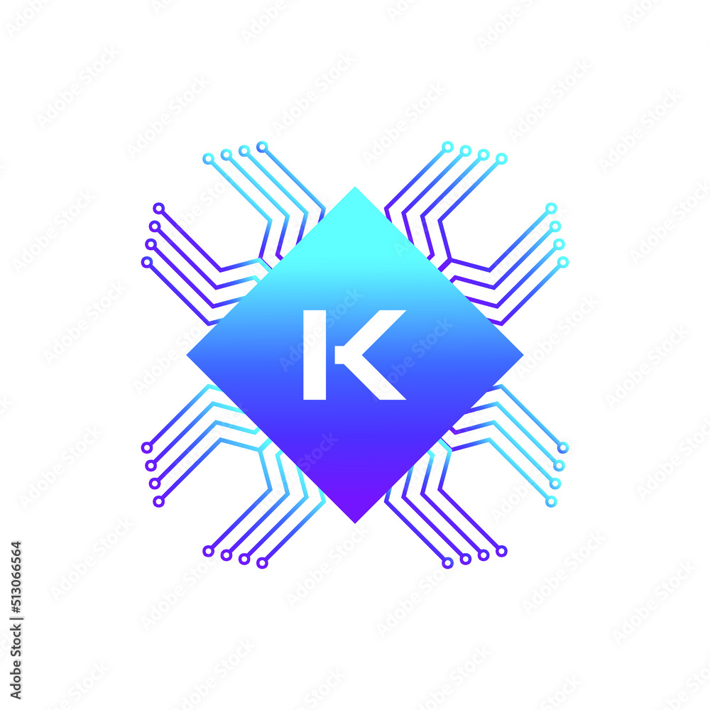 Creative Letter K logo design with point or dot symbol Creative Letter K logo design with point or dot symbol