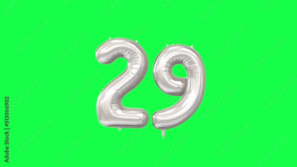 Helium Number Balloon With Number 29. Green Screen And Alpha Luma Matte Channel. Loop Animation. Helium Number Balloon With Number 29. Green Screen And Alpha Luma Matte Channel. Loop Animation.