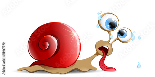Snail crawls sweating and tired