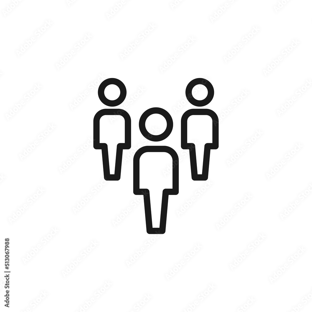 Business and money concept. Monochrome sign drawn with black line. Editable stroke. Vector line icon of group of faceless workers Business and money concept. Monochrome sign drawn with black line. Editable stroke. Vector line icon of group of faceless workers