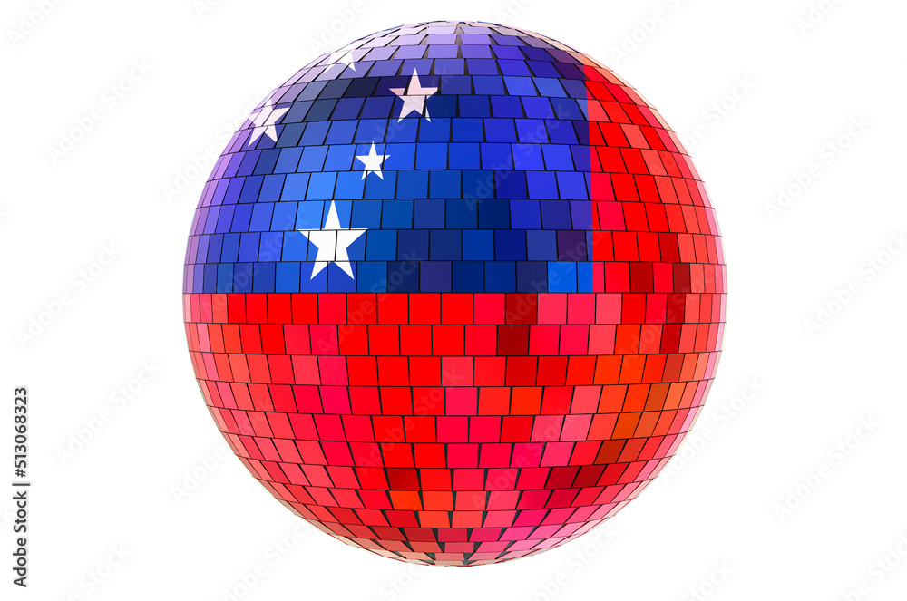 Mirror disco ball with Samoan flag, 3D rendering Mirror disco ball with Samoan flag, 3D rendering