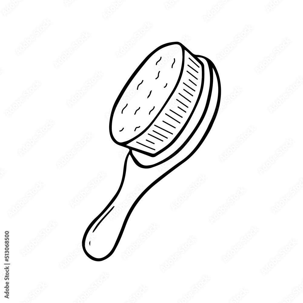 Hand drawn body brush doodle. Natural wooden massage brush in sketch style. Vector illustration isolated on white background. Hand drawn body brush doodle. Natural wooden massage brush in sketch style. Vector illustration isolated on white background.