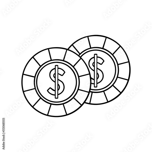 Hand drawn casino chip doodle. Money Token in sketch style. Vector illustration isolated on white background.