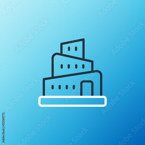 Line Babel tower bible story icon isolated on blue background. Colorful outline concept. Vector