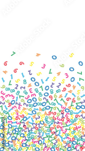 Falling colorful sketch numbers. Math study concept with flying digits. Divine back to school mathematics banner on white background. Falling numbers vector illustration.