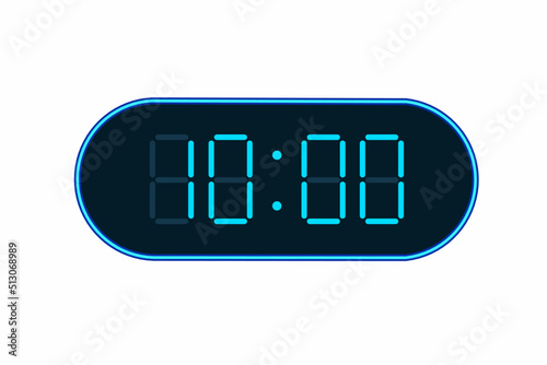 Vector flat illustration of a digital clock displaying 10.00 . Illustration of alarm with digital number design. Clock icon for hour, watch, alarm signs