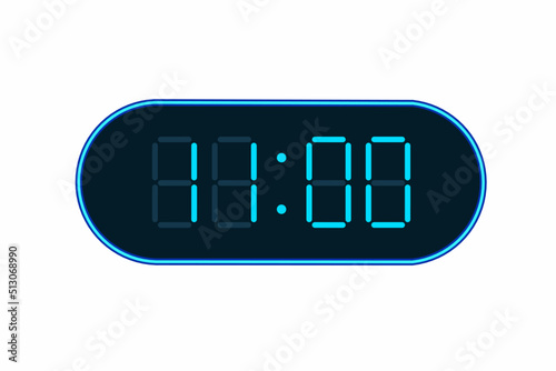 Vector flat illustration of a digital clock displaying 11.00 . Illustration of alarm with digital number design. Clock icon for hour, watch, alarm signs